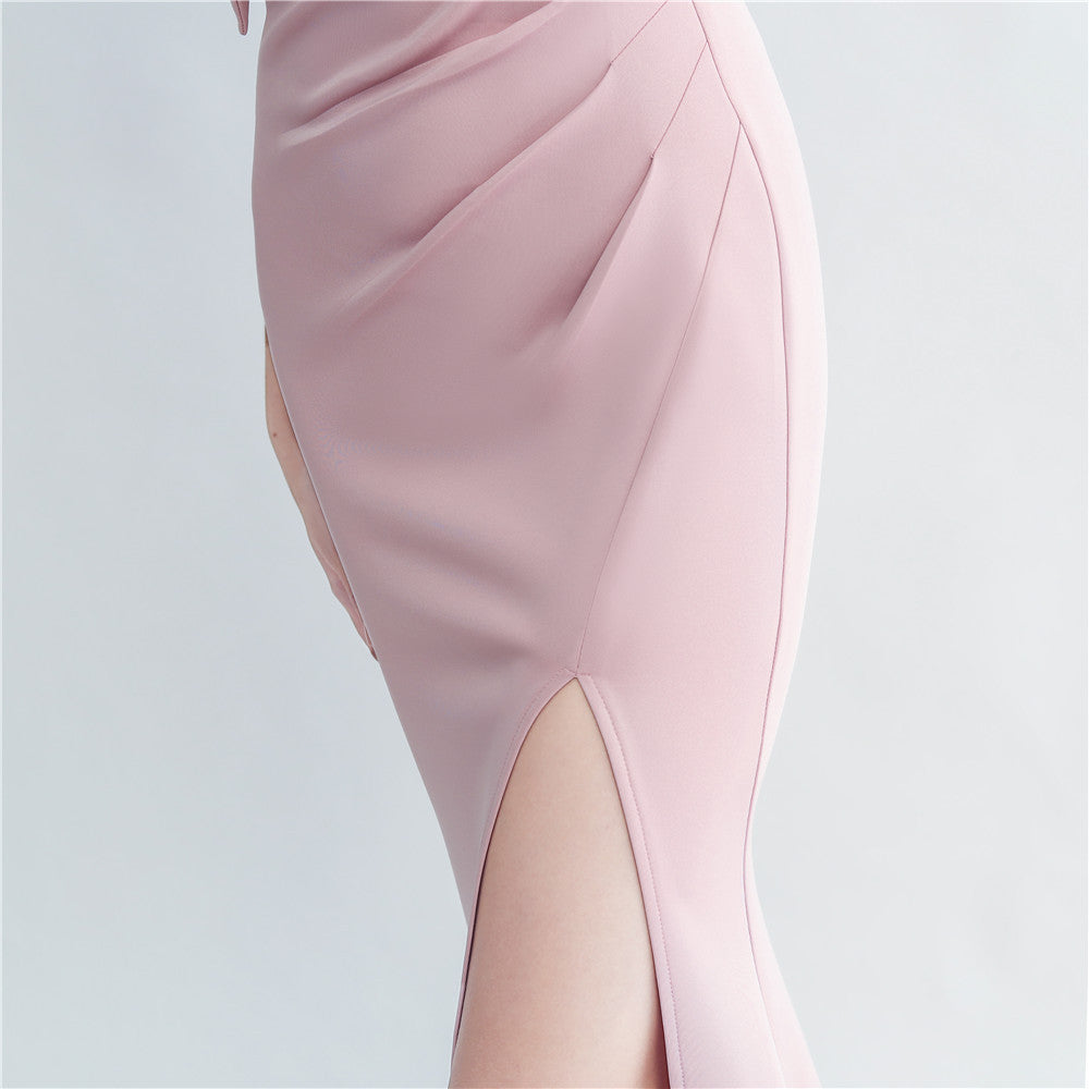 Evening dress for women 2025, high-end celebrity, one-shoulder, side slit, annual meeting dress