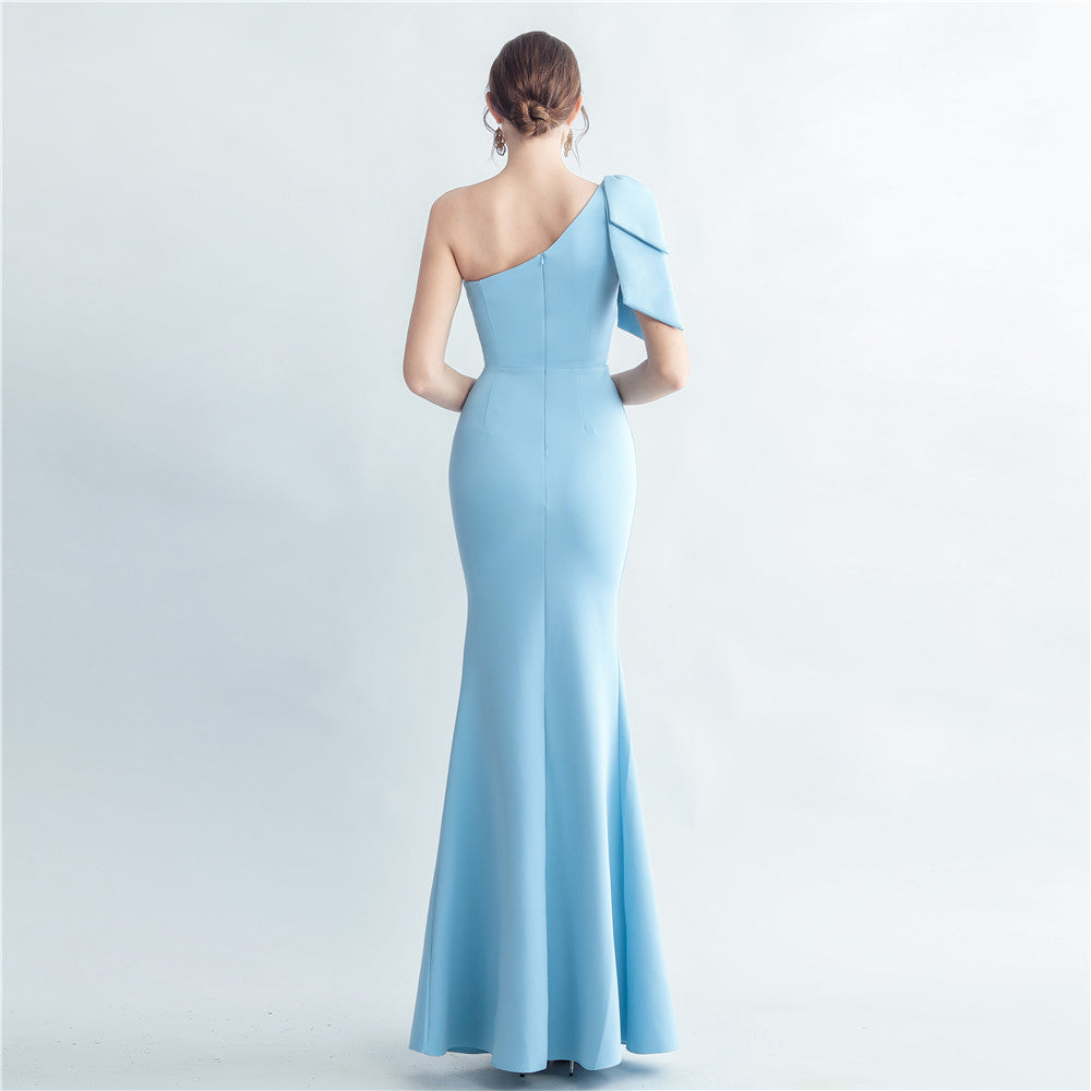Evening dress for women 2025, high-end celebrity, one-shoulder, side slit, annual meeting dress