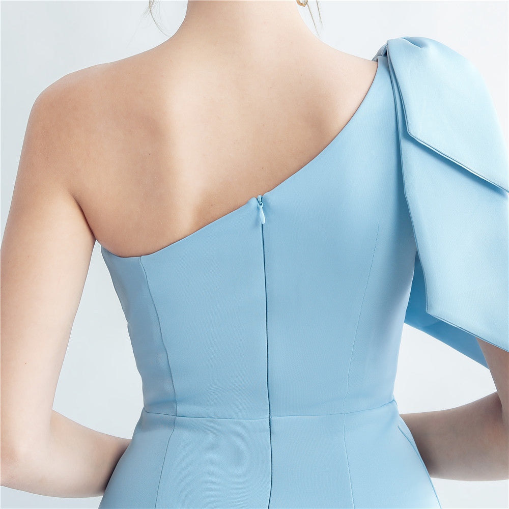 Evening dress for women 2025, high-end celebrity, one-shoulder, side slit, annual meeting dress