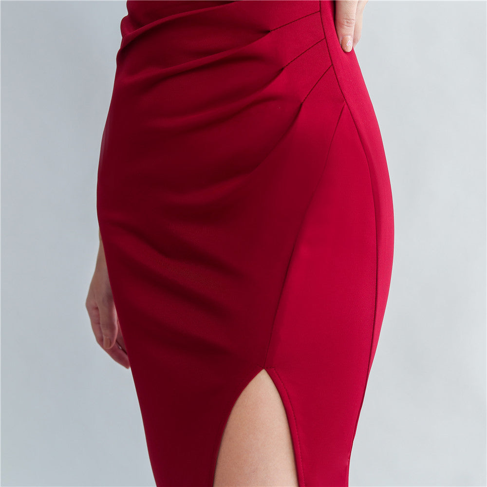 Evening dress for women 2025, high-end celebrity, one-shoulder, side slit, annual meeting dress