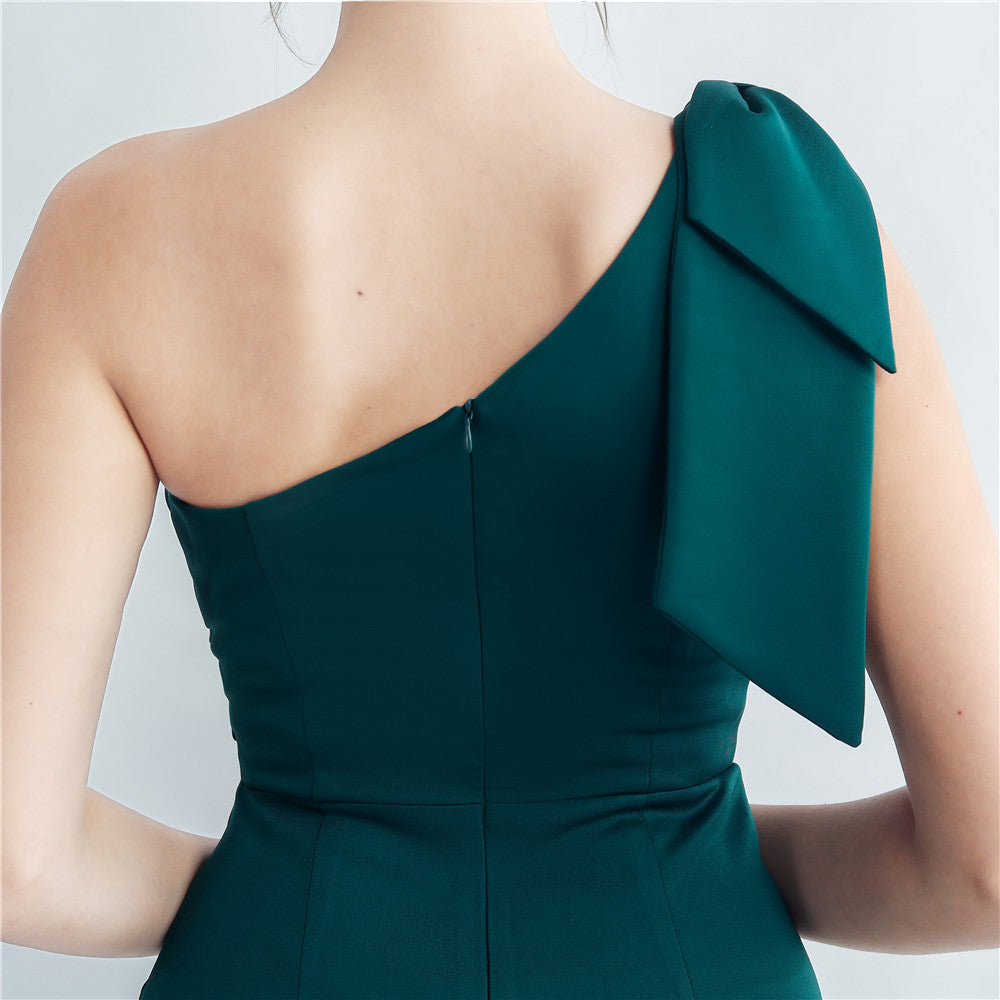 Evening dress for women 2025, high-end celebrity, one-shoulder, side slit, annual meeting dress
