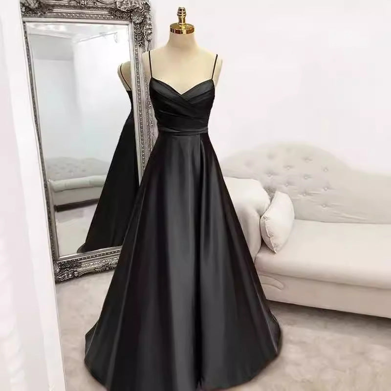 Women's Satin Evening Dress – Elegant Spaghetti Strap Party Dress