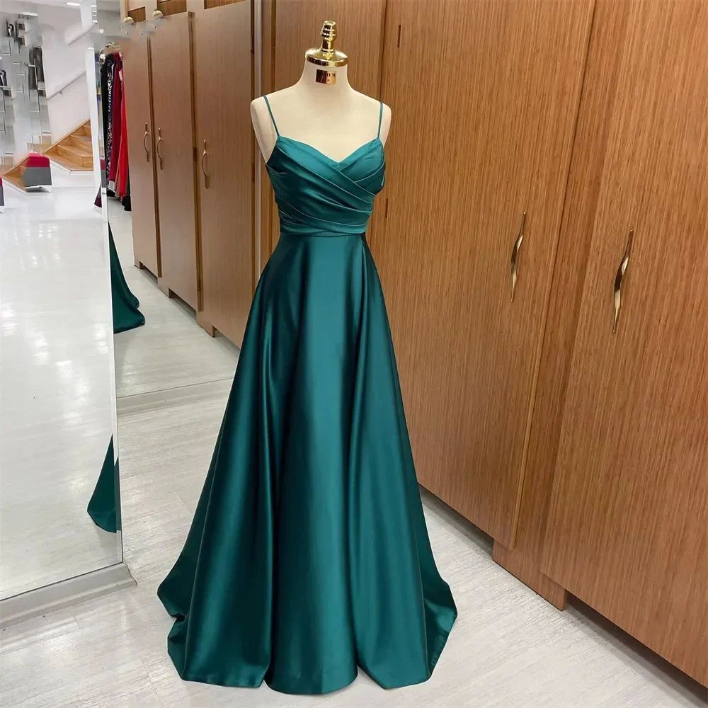 Women's Satin Evening Dress – Elegant Spaghetti Strap Party Dress