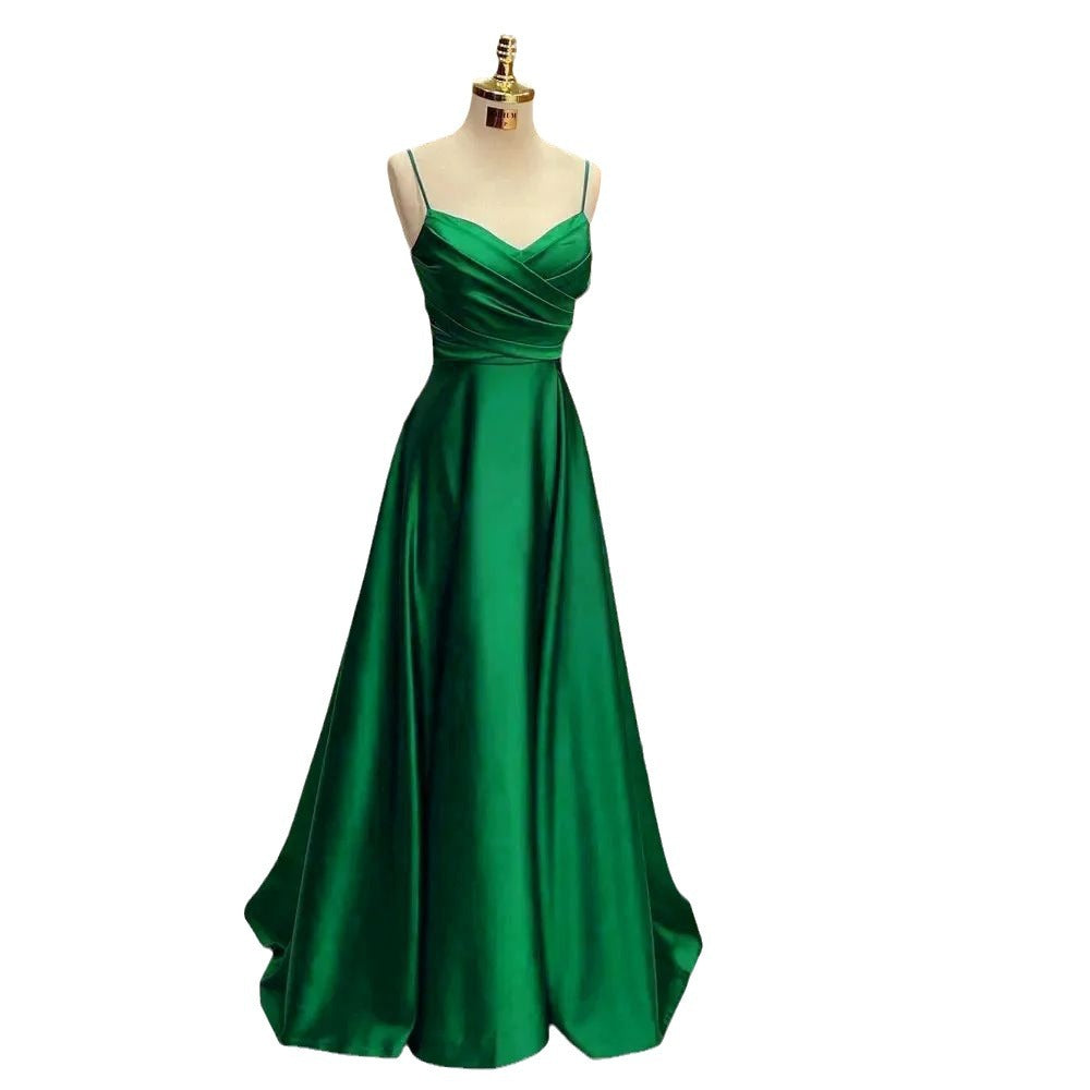 Women's Satin Evening Dress – Elegant Spaghetti Strap Party Dress