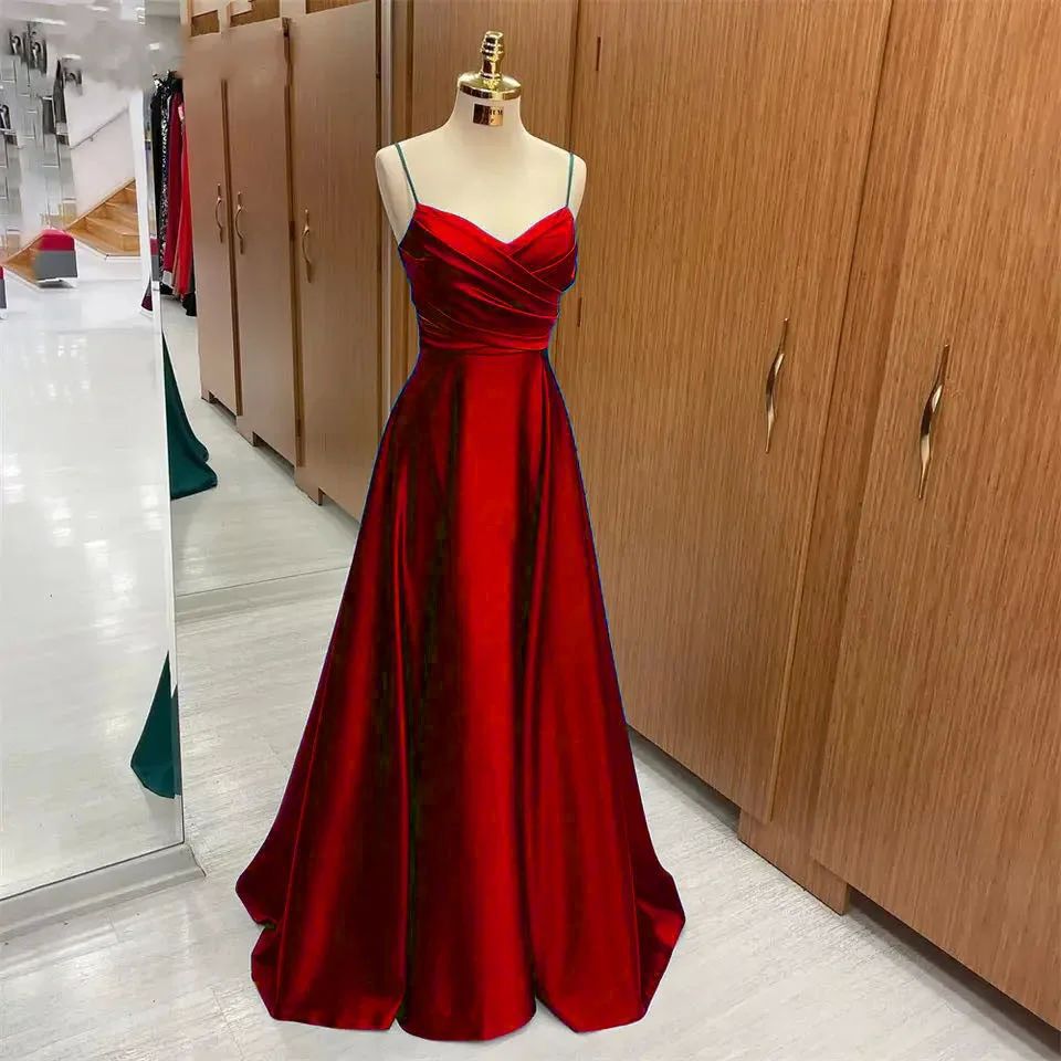 Women's Satin Evening Dress – Elegant Spaghetti Strap Party Dress