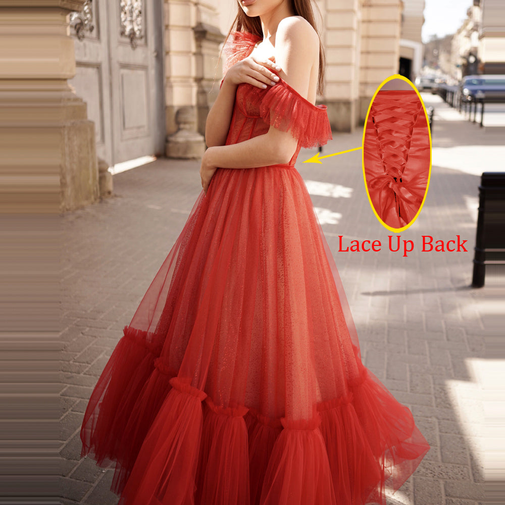 2023 Red Suspender A-Line Puffy Skirt Dress for Birthday and Performance