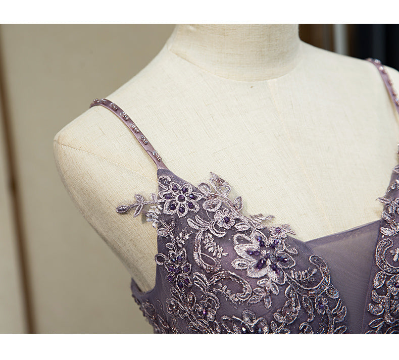High-End Purple Sling Evening Dress with Fairy Yarn Skirt for Banquet and Host Events