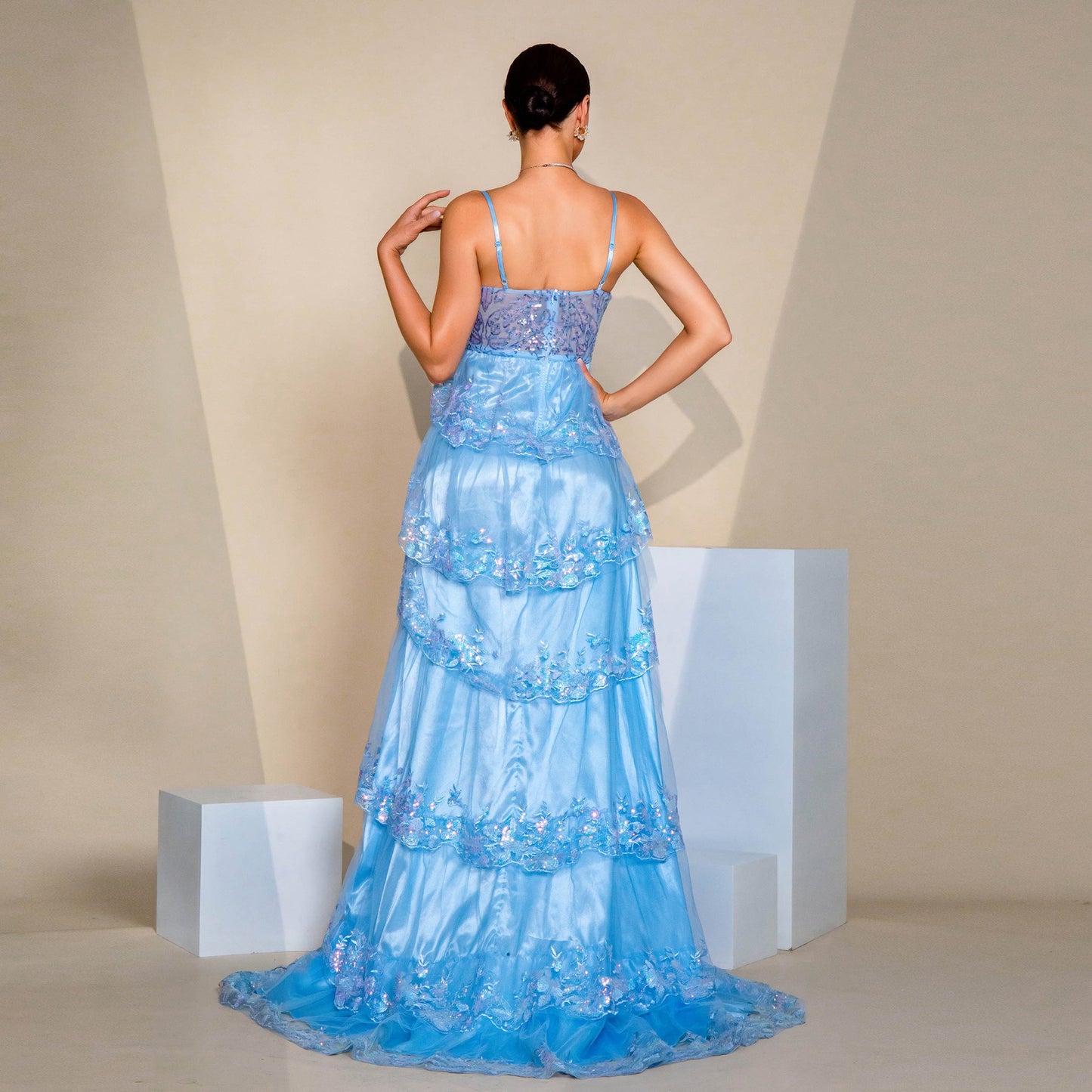 Spaghetti Strap Sequin Split Floor-Length Birthday Party Dress