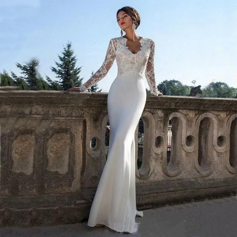 2025 Satin French Light Wedding Dress, Forest Style, Long Sleeves, Spring/Summer