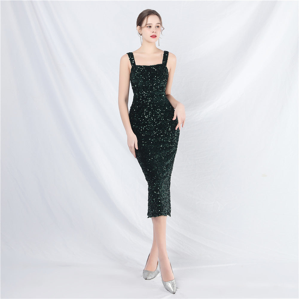 Women's Small Evening Dress, Simple and Elegant, French High-End Slim Suspender Dress