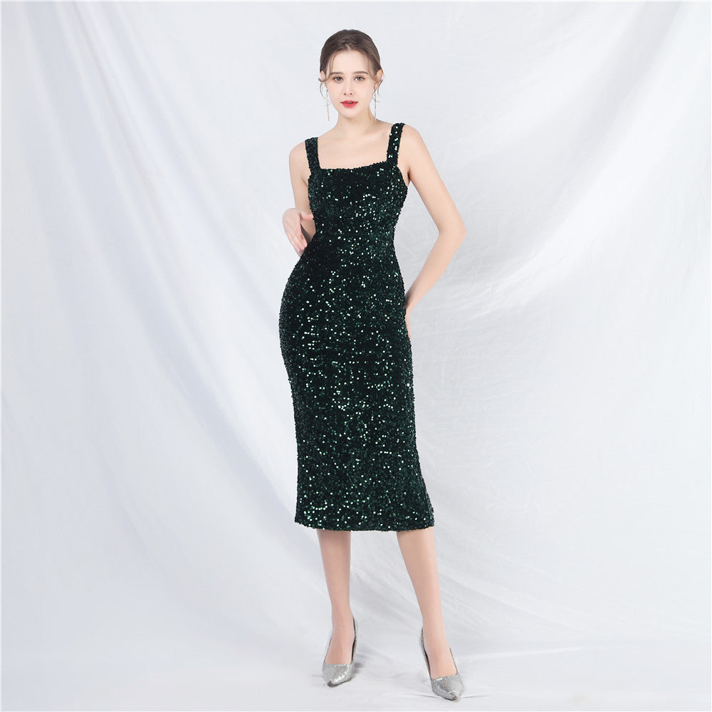 Women's Small Evening Dress, Simple and Elegant, French High-End Slim Suspender Dress