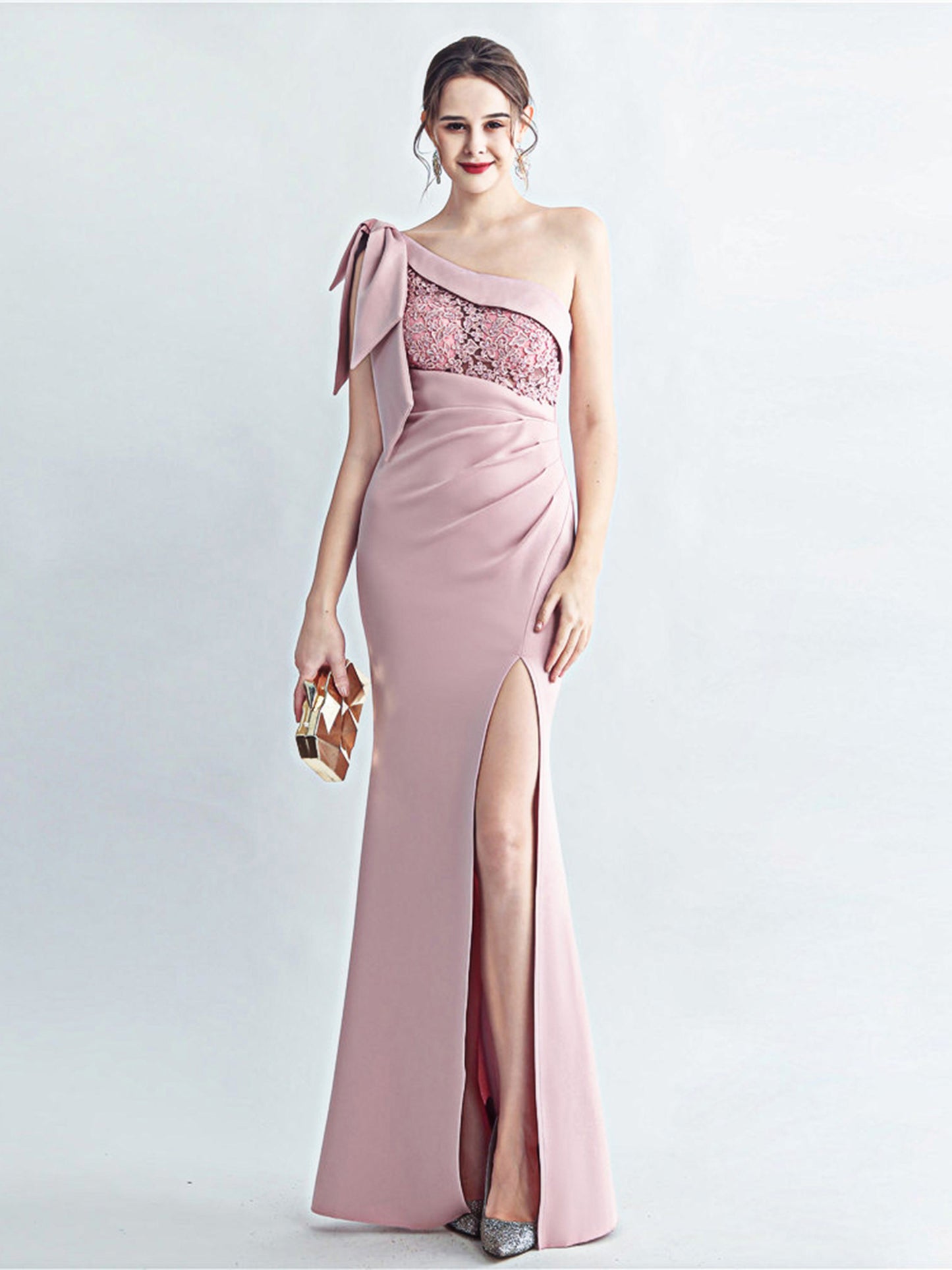 Evening dress for women 2025, high-end celebrity, one-shoulder, side slit, annual meeting dress