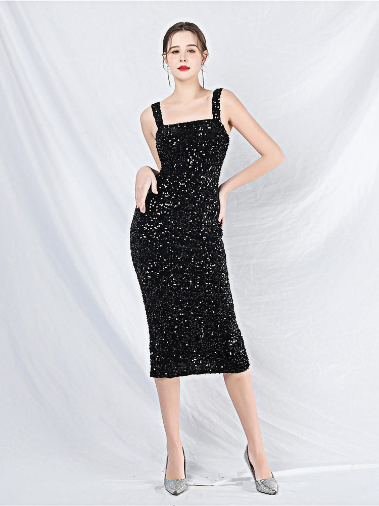 Women's Small Evening Dress, Simple and Elegant, French High-End Slim Suspender Dress