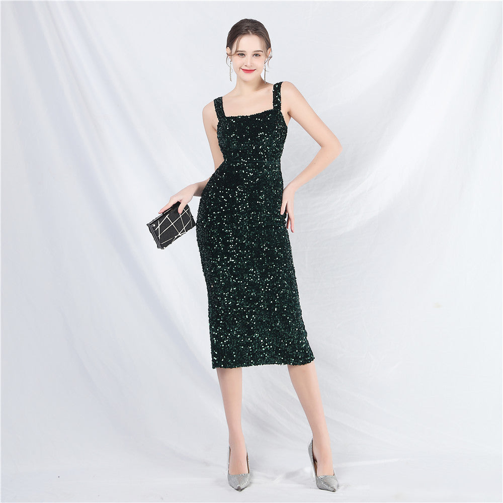 Women's Small Evening Dress, Simple and Elegant, French High-End Slim Suspender Dress
