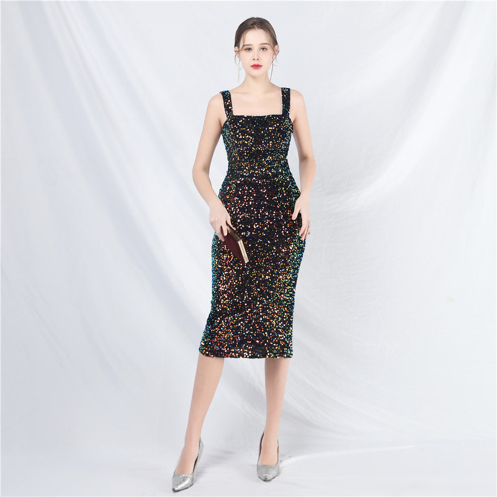 Women's Small Evening Dress, Simple and Elegant, French High-End Slim Suspender Dress