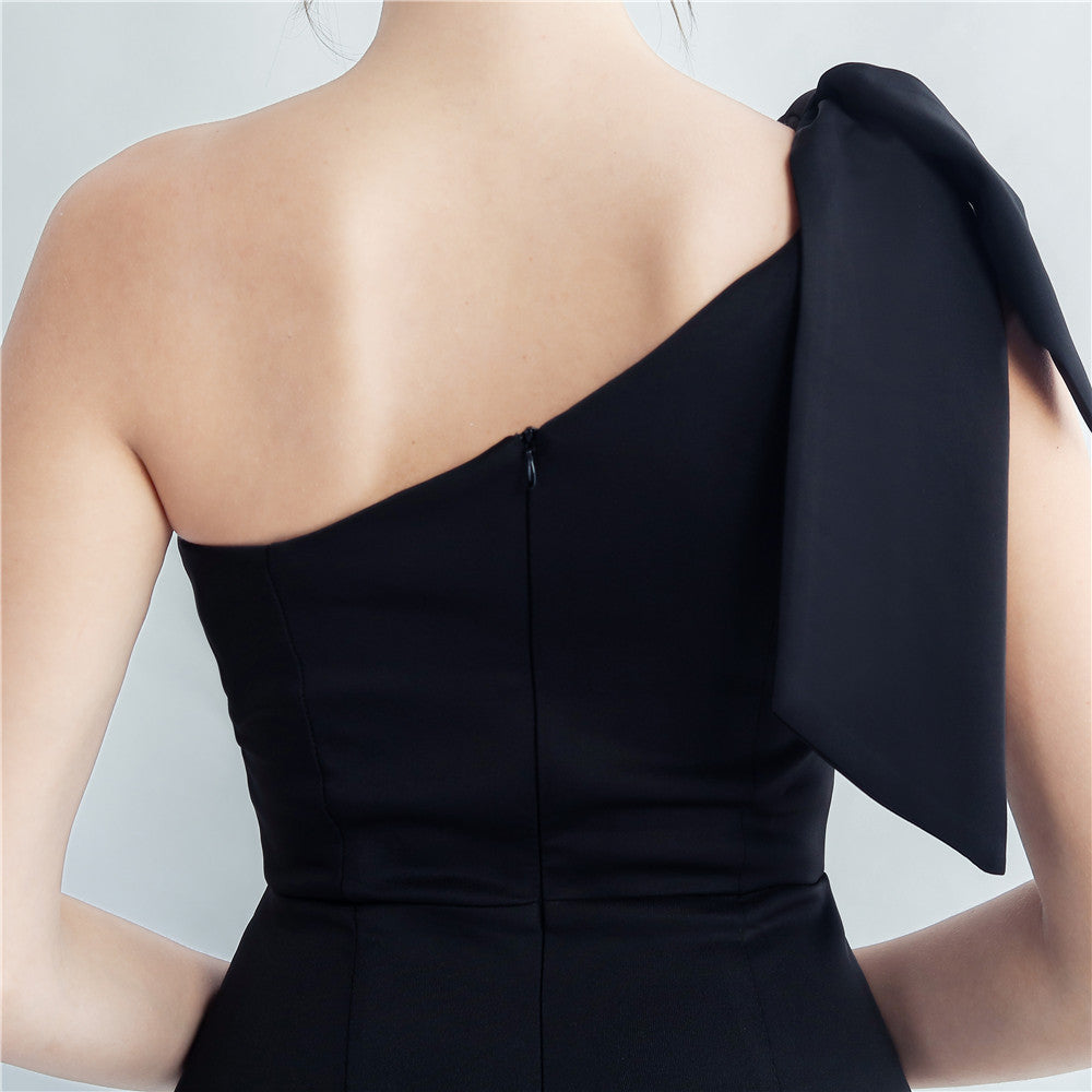 Evening dress for women 2025, high-end celebrity, one-shoulder, side slit, annual meeting dress
