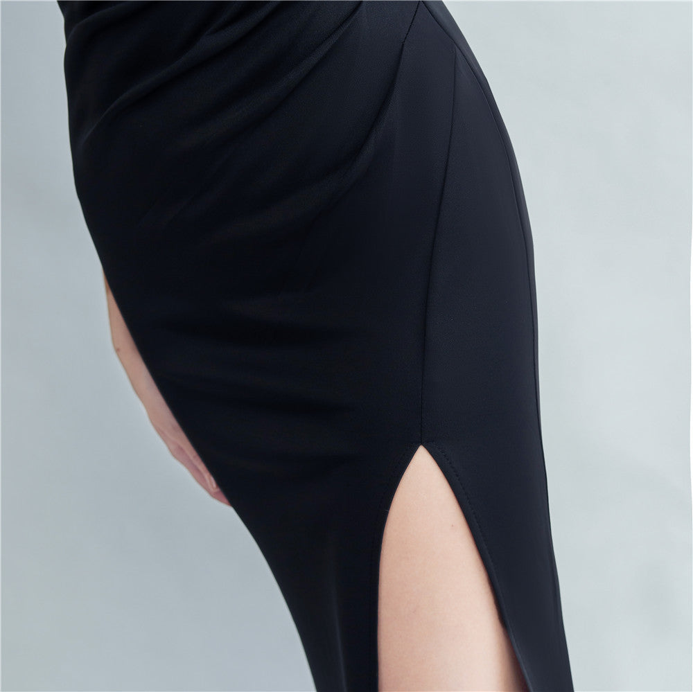 Evening dress for women 2025, high-end celebrity, one-shoulder, side slit, annual meeting dress