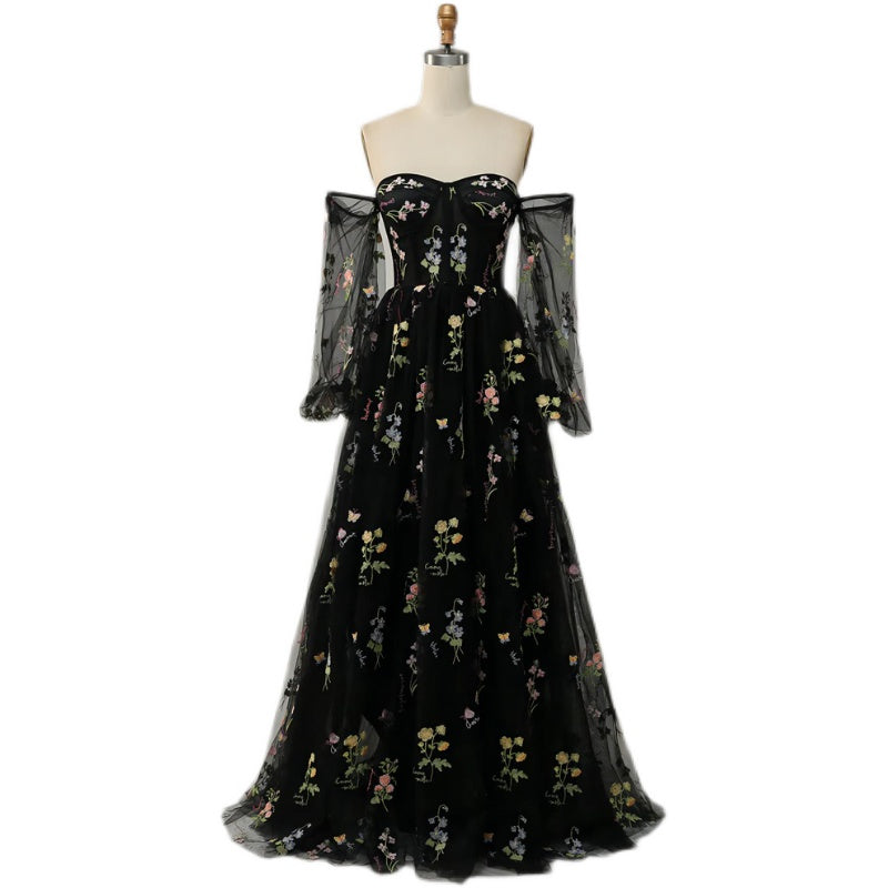 Sisters Bridesmaid Dress with Floral One-Shoulder Tube Top for Performance and Events