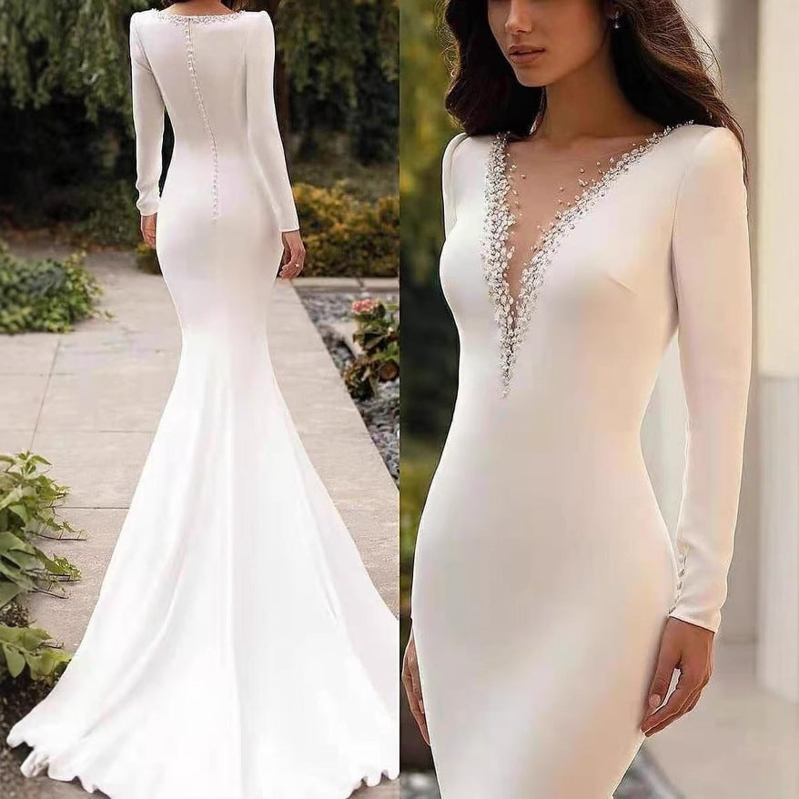 2025 Summer One-Shoulder Backless Lace Wedding Dress with Large Skirt and Train