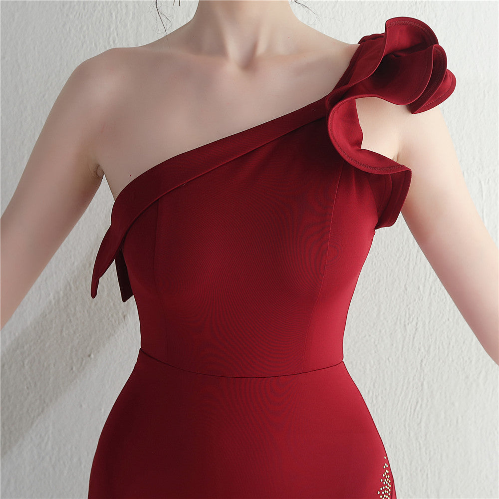 Noble One-Shoulder Ruffle Evening Dress