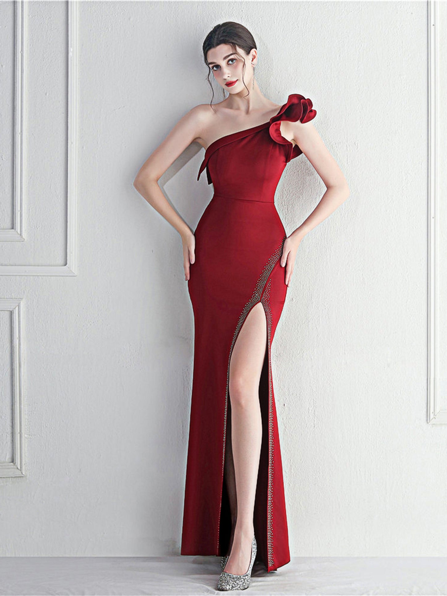 Noble One-Shoulder Ruffle Evening Dress
