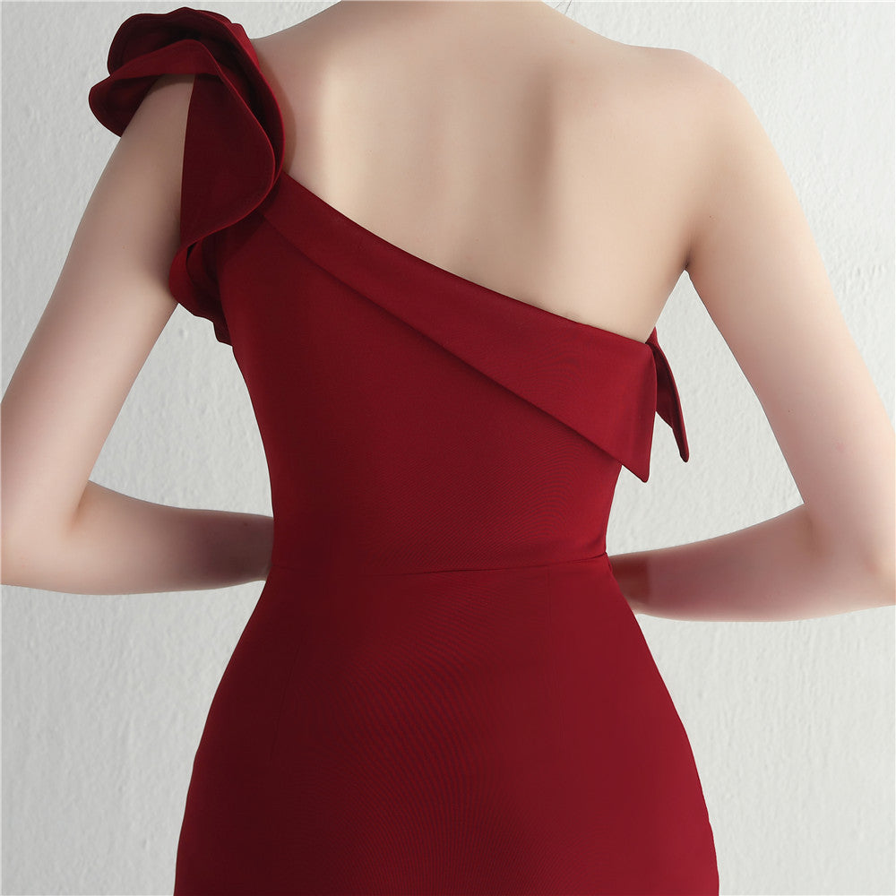 Noble One-Shoulder Ruffle Evening Dress