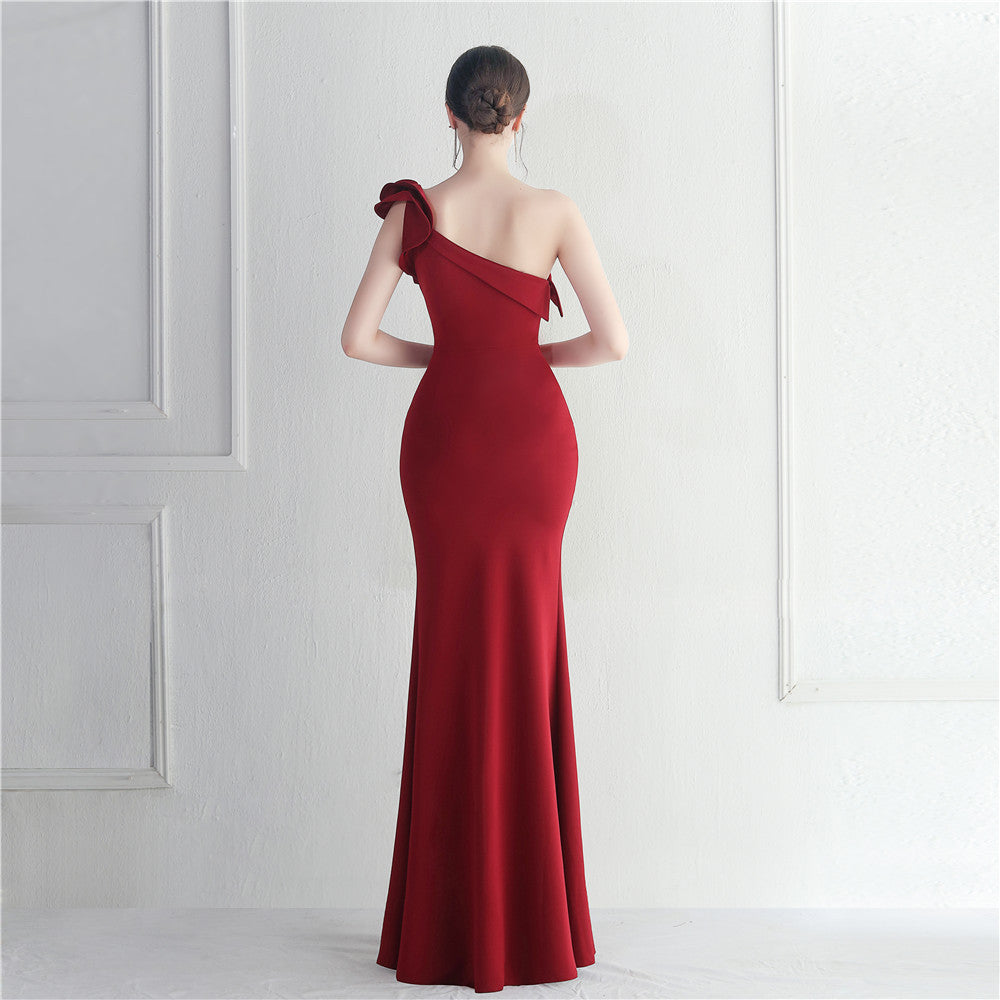 Noble One-Shoulder Ruffle Evening Dress