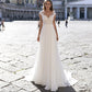 2025 European-American V-Neck Long Sleeve A-Line Chiffon Wedding Dress for Summer