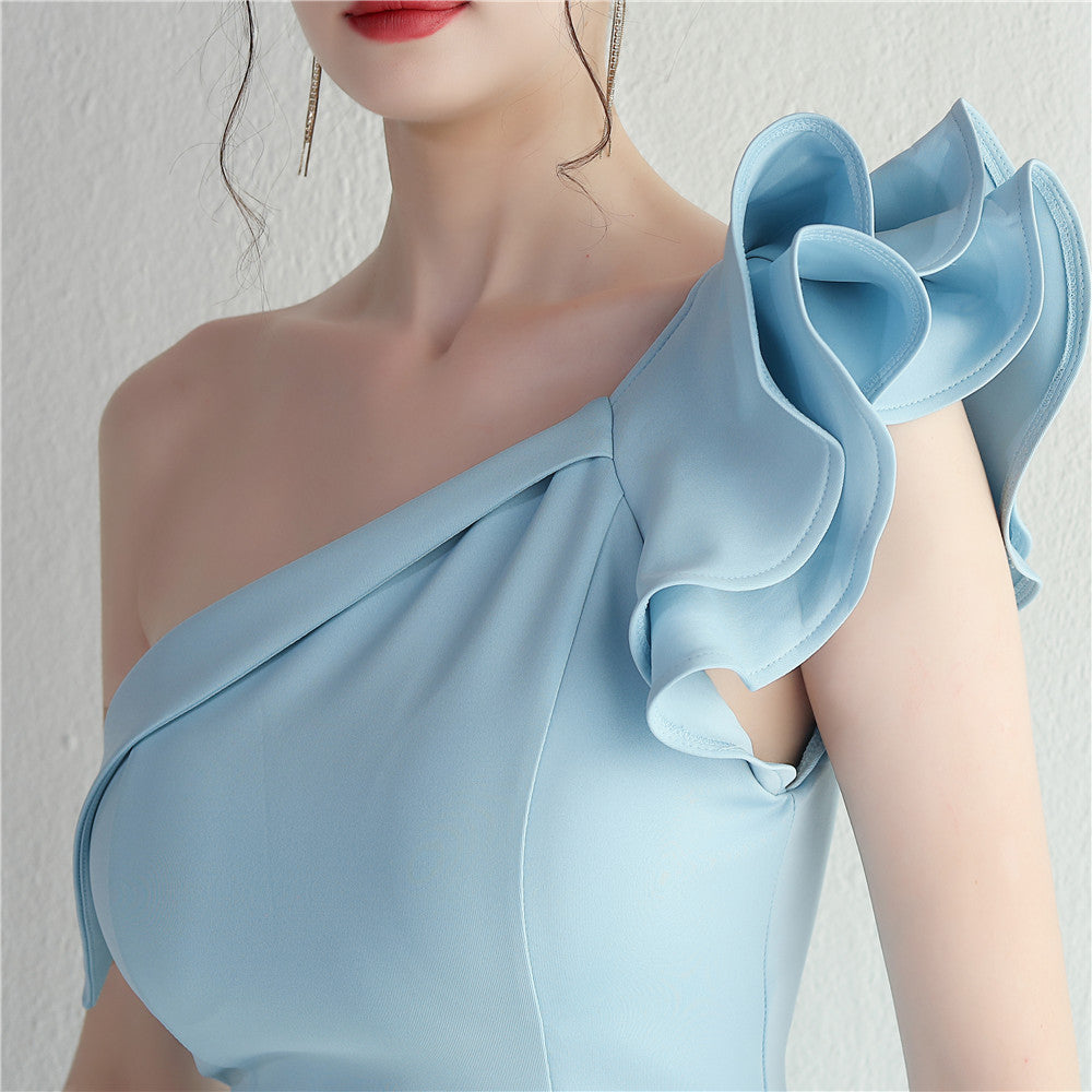 Noble One-Shoulder Ruffle Evening Dress