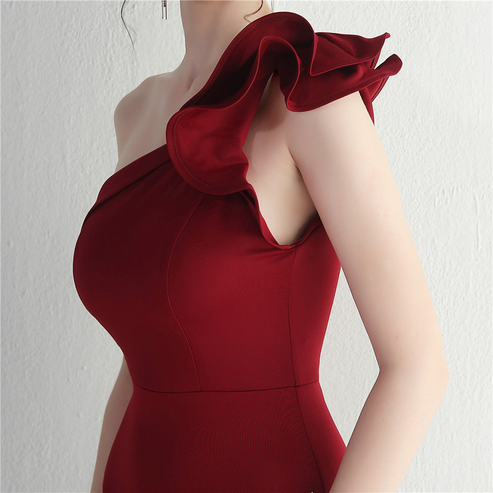 Noble One-Shoulder Ruffle Evening Dress