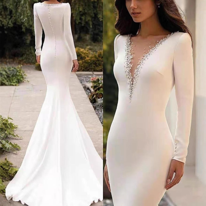 2025 Summer One-Shoulder Backless Lace Wedding Dress with Large Skirt and Train