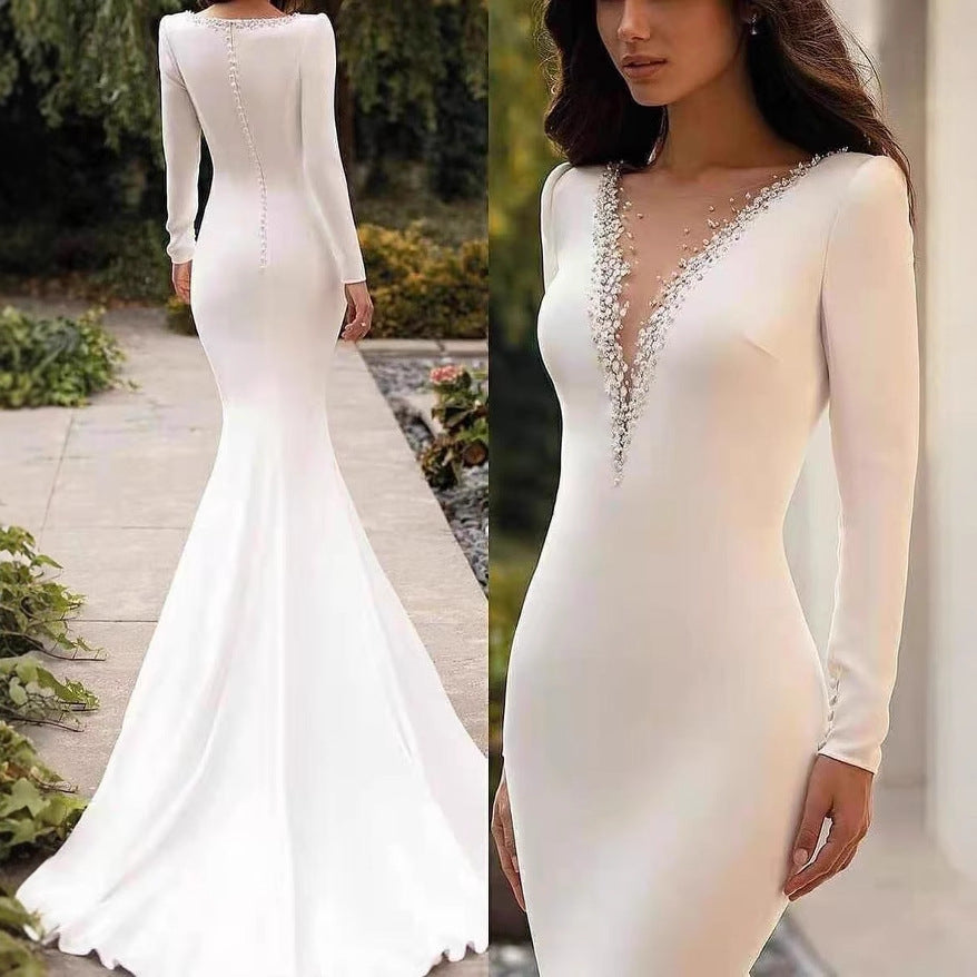 2025 Summer One-Shoulder Backless Lace Wedding Dress with Large Skirt and Train