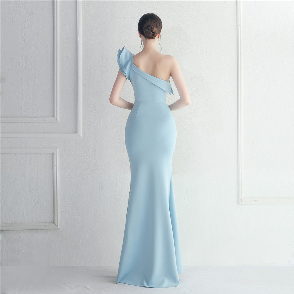Noble One-Shoulder Ruffle Evening Dress