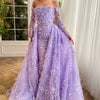 Purple One-Shoulder Fishtail 3D Flower Evening Dress (Plus Size)